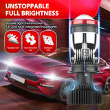 H4 Mini Projector Lens LED Headlight 6000K White 16000LM 130W No Dark Spots Super Bright Driving Light Bulb