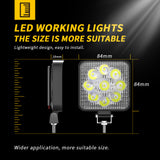 3.31 Inch Square LED Maintenance Working Light, 27W 1000LM Spot Beam 9-30V Portable Wide Voltage Design, IP67 Drop Resistant Waterproof, Handy Square LED Lamp for Garage Repair Field Engineering Work