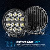 7.01 Inch Round LED Working Light + DRL 5 Lighting Mode 60W 9-30V IP67 Waterproof Dustproof Offroad Lamp, High Visibility White Light for Trailer RV Camper Van Outdoor Camping