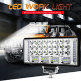 8 Inch Flat Rectangle LED Working Light Strobe Light ,9-30V 204W IP67 Waterproof Multi-Angle Adjustable Bracket, 6000K Daylight LED Lamp Blue Red Strobe Flash Emergency Light for Truck 4x4 SUV ATV