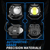 LED Motorcycle Spotlight IP67 Waterproof, 9-30V Universal, 15W 1500LM High/Low Beam, Dual Color White+Amber, Perfect for Night Riding Safety