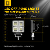 3.98 Inch Square LED Working Light, IP67 Rainproof Snowproof Offroad Lamp, 64W 3000LM 9-36V High Power LED Chip for Heavy Truck Off-Road Desert Mountain Driving