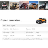 8 Inch Flat Rectangle LED Working Light Strobe Light ,9-30V 204W IP67 Waterproof Multi-Angle Adjustable Bracket, 6000K Daylight LED Lamp Blue Red Strobe Flash Emergency Light for Truck 4x4 SUV ATV