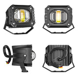 LED Motorcycle Spotlight, IP67 Waterproof, 15W 1500LM 9-30V DC, High Power Dual Color White Amber Yellow, Anti-Glare Lens, Night Riding Safety Essential