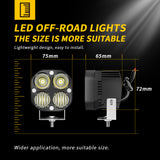 LED Motorcycle Spotlight IP67 Waterproof, 19W 1900LM 9-30V Fit, White/Yellow Dual Beam, Dustproof Shockproof, Off-Road Essential