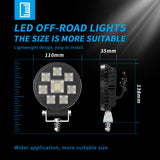 4.33 Inch Round LED Driving Working Light, 26W 4800LM 9-30V Dual Color White+Yellow Compatible, IP67 Sealed Waterproof Structure, High Efficiency Round LED Lamp for Commercial Trucks & Vans