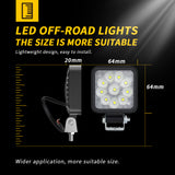 2.52 Inch Square LED Off-Road Working Light, Mini Size 9-30V Flood Beam, IP67 Vibration Resistant Waterproof Lens, Rugged Square Pod Light for ATV UTV RV Marine Boat Use