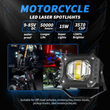 LED Motorcycle Spotlight, IP67 Waterproof, 15W 1500LM 9-30V DC, High Power Dual Color White Amber Yellow, Anti-Glare Lens, Night Riding Safety Essential