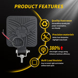 3.35 Inch Square LED Heavy Duty Work Light, 9-30V 11.6W Flood Beam, IP67 Shockproof Fully Sealed, High Lumen Square Driving Lamp for Excavator Tractor 4x4 Vehicles