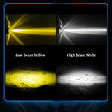 LED Motorcycle Spotlight, IP67 Waterproof, 15W 1500LM 9-30V DC, High Power Dual Color White Amber Yellow, Anti-Glare Lens, Night Riding Safety Essential