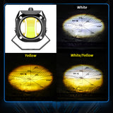 LED Motorcycle Spotlight IP67 Waterproof, 9-30V Universal, 15W 1500LM High/Low Beam, Dual Color White+Amber, Perfect for Night Riding Safety