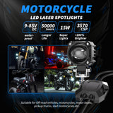 9-30V LED Motorcycle Spotlight, 15W White + Amber Dual Color IP67 Waterproof Shockproof, Anti-Glare Lens, Universal for Motorbike Scooter Off-Road Vehicles