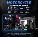 LED Motorcycle Spotlight 9-30V 8W 800LM, IP67 Waterproof Dustproof, Dual Color 6000K White + Amber Yellow Light, Adjustable Bracket for Off-Road Riding