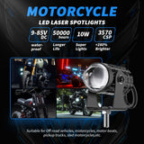 High Power LED Motorcycle Spotlight, IP67 Waterproof, 15W 1500LM 9-30V DC, Dual Color White/Yellow Spot Beam, Easy Installation for All Motorcycles