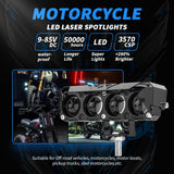 LED Motorcycle Spotlight Set IP67 Waterproof, 24W 2400LM 9-30V Universal, High/Low Beam Dual Color White/Amber Yellow,  Easy Installation for All Motorcycles