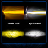 LED Motorcycle Spotlight Set IP67 Waterproof, 24W 2400LM 9-30V Universal, High/Low Beam Dual Color White/Amber Yellow,  Easy Installation for All Motorcycles