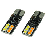 T10 LED Bulb Dual Color White + Amber Yellow 12 3030 SMD 194 168 W5W 12V-24V Non-Polarity for Car Side Marker Turn Signal License Plate Light