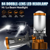 H4 Bi-LED Lens Headlight Bulb 6000K White 90W 14000LM Super Bright IP68 Waterproof for Sedan Hatchback Pickup