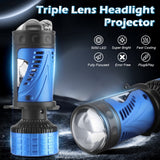 H4 Bi-LED Projector Lens Headlight Bulb 6000K 120W 16000LM White High Low Beam for Motorcycle & Automotive Use