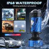 H4 Bi-LED Projector Lens Headlight Bulb 6000K 120W 16000LM White High Low Beam for Motorcycle & Automotive Use