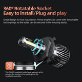 H4 9003 H11 9005 9006 H7 H1 H3 LED Headlight Bulbs, 48W 4800LM 6000K White, 360° Adjustable Lock, Plug-and-Play Conversion Kit for Hi/Lo Beam, IP68 Waterproof